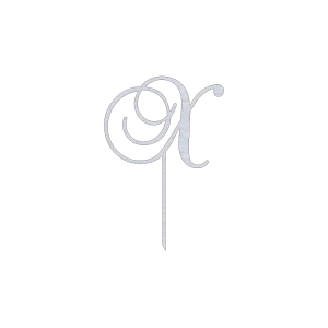 Elegant X monogram letter swirl script cake topper with precise laser-cut design. Perfect for weddings and special occasions. Aluminum with Natural Aluminum finish.